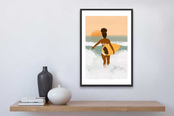 One More Wave - Surt Art, Surf Print, Coastal Art, Coastal Print, Black Woman Art, Decor, Digital Art, Fine Art Print, Wall Decor