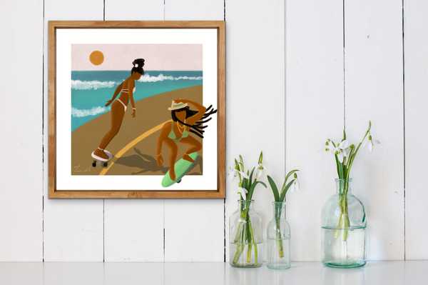 My Kind - Coastal Art, Tropical Art, Skate Art, Boho Art, Afro Art, Black Woman Art, Seaside, Skateboard, Friends, Sisters, Black Girls